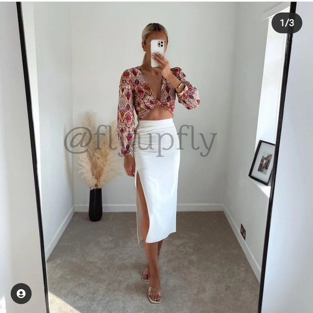 Zara Slit White Midi Skirt